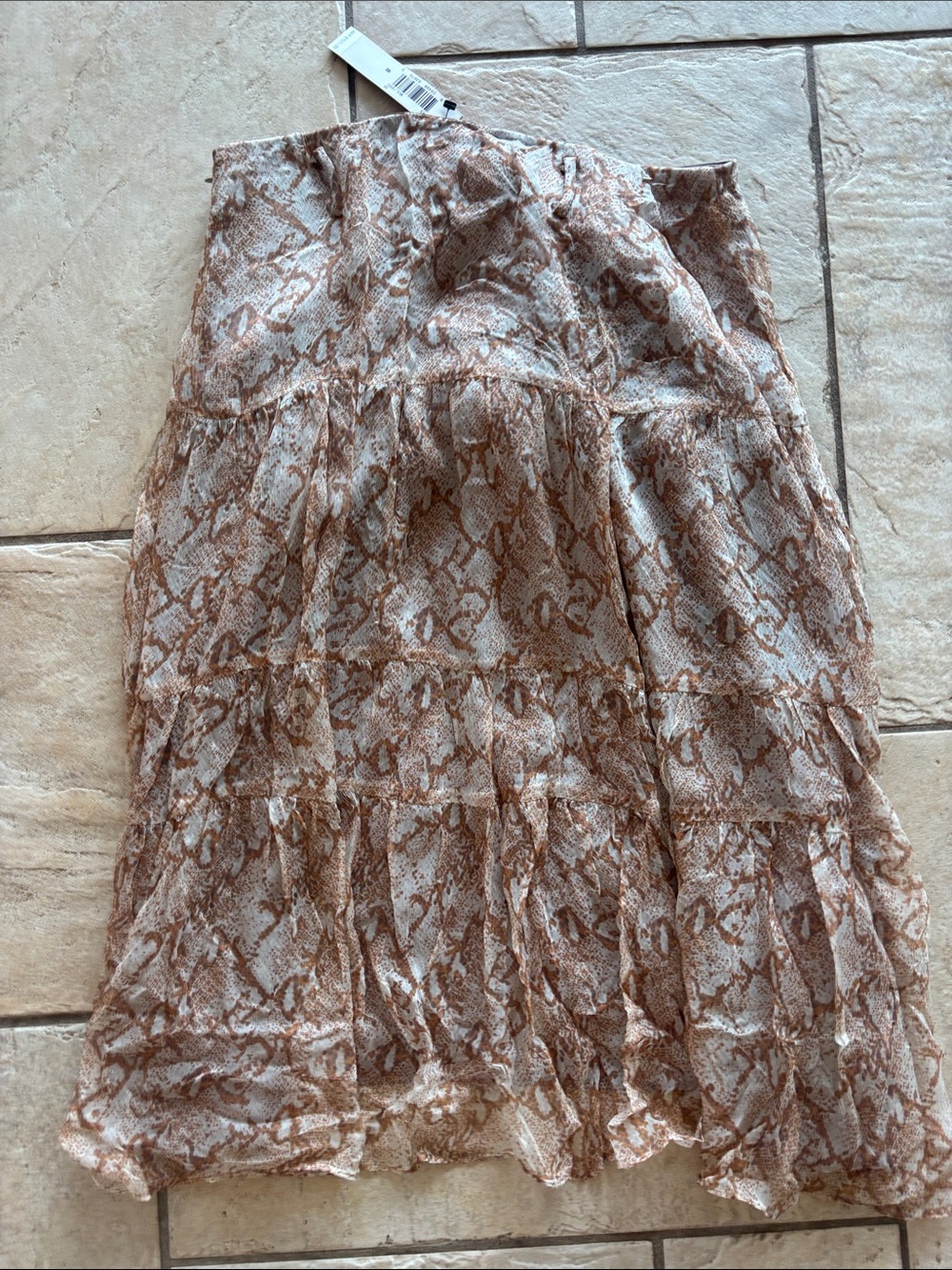 Laundry By Shelli Segal Silk Brown Snake-Print Tiered Midi Skirt - Picture 2 of 2
